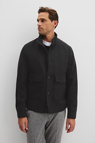 Rectangular Wool Fnl Nck Jacket