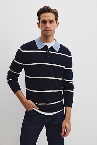 Cotton Silk Rib Stripe Polo