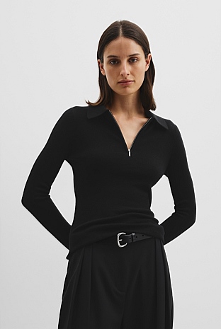 Wool Silk Collared Knit
