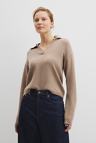 Cotton Cashmere Collared Knit Sweater