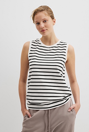 Australian Cotton Stripe Relaxed Crew Tank