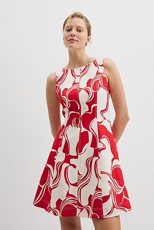 Organically Grown Linen Print Flared Mini Dress