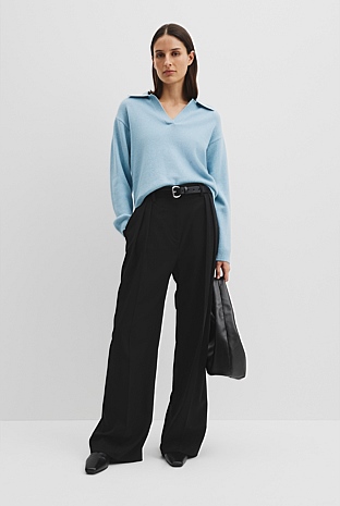 Cotton Cashmere Collared Knit Sweater