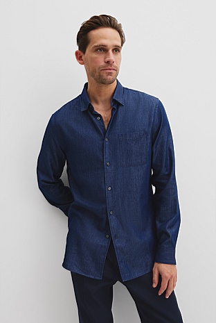 Slim Fit Cotton Tencel Chambray Shirt