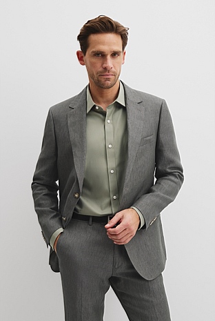 Regular Fit Linen Single Breasted Jacket