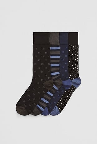 Australian Cotton Blend Pattern Sock Pack of 4