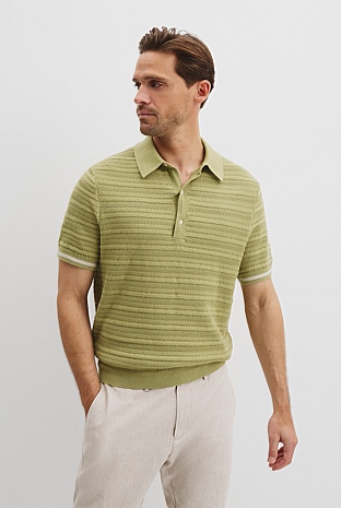Australian Cotton Short Sleeve Textured Knit Polo