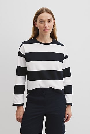 Australian Cotton Stripe Crew Long Sleeve T-Shirt