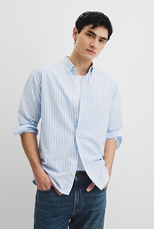 Long Sleeve Regular Fit Australian Good Earth Cotton Stripe Oxford Shirt