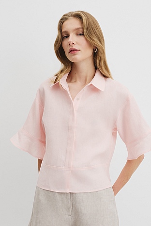 Organically Grown Linen Ruffle Detail Top