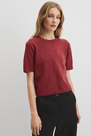 Organically Grown Cotton Linen Short Sleeve Knit T-Shirt