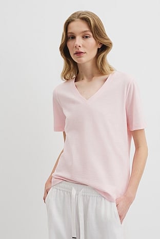 Australian Good Earth Cotton Short Sleeve V-Neck T-Shirt