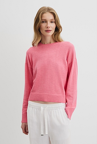 Organically Grown Cotton Linen Crew Neck Knit