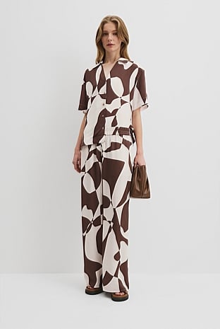 Print Pull On Cupro Pintuck Pant