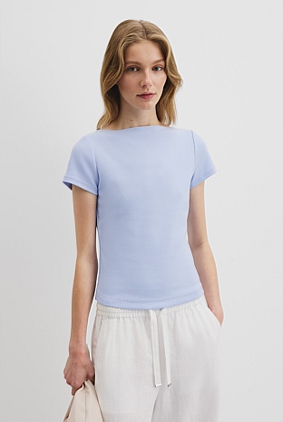 Australian Cotton Boat Neck Rib T-Shirt