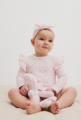 Organically Grown Cotton Frill Long Sleeve Logo Bodysuit