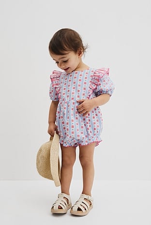 Organically Grown Cotton Long Sleeve Frill Print Romper