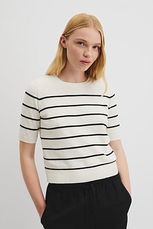 Organically Grown Cotton Linen Short Sleeve Knit T-Shirt