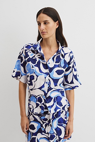 Organically Grown Linen Short Sleeve Print Shirt