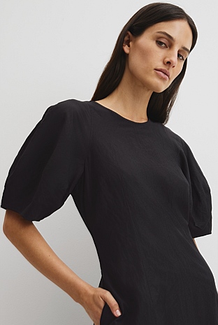 Blouson Sleeve Midi Dress