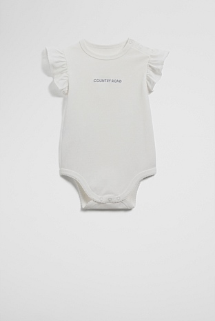 Organically Grown Cotton Blend Frill Short Sleeve Logo Bodysuit