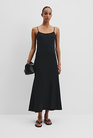 country road black linen dress COUNTRY ROAD Flounce Mini Dress, black linen blend,