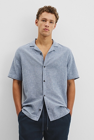 Short Sleeve Cotton Linen Basket Weave Shirt