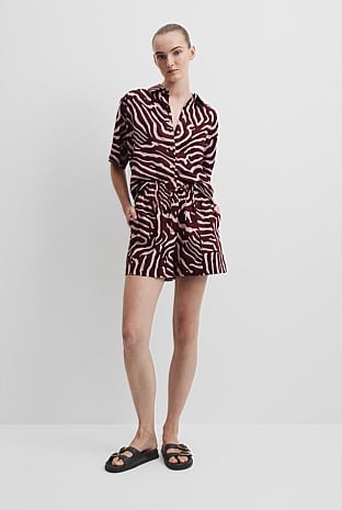 Organically Grown Print Tie Detail Linen Short