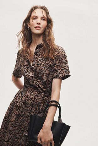 Print Flared Shirt Dress