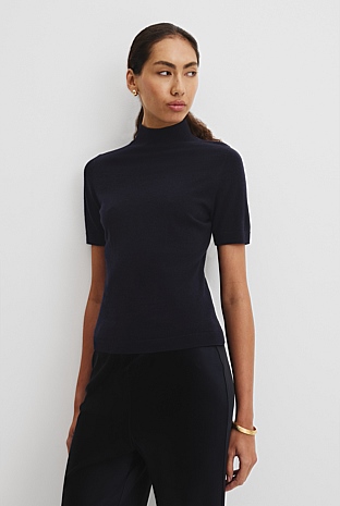 Short Sleeve Wool Silk Knit