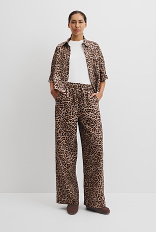 Organically Grown Linen Print Tie Detail Linen Pintuck Pant