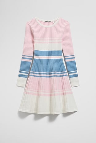 Organically Grown Cotton Blend Variegated Stripe Knit Dress