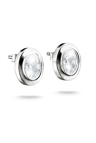 Bold Stud Earring With Stones In Silver