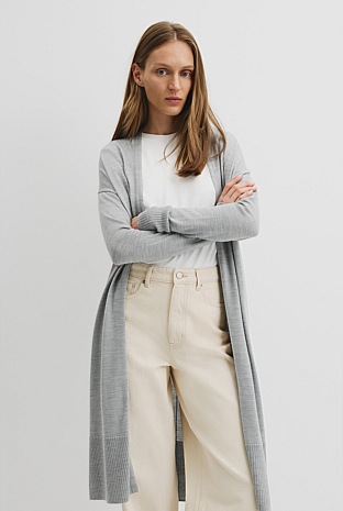 Lightweight Merino Wool Longline Cardigan