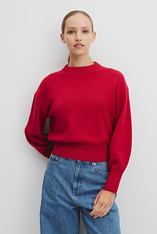 Organically Grown Cotton Blend Crop Crew Neck Knit