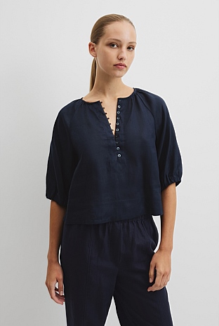Linen Gathered Linen Top