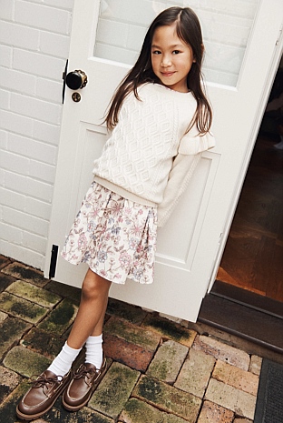 Organically Grown Cotton Printed Ruffle Cord Dress