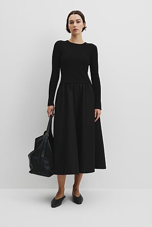Long Sleeve Mix Media Knit Dress