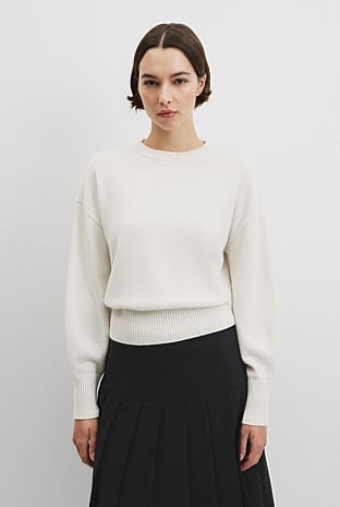 Organically Grown Cotton Blend Crop Crew Neck Knit