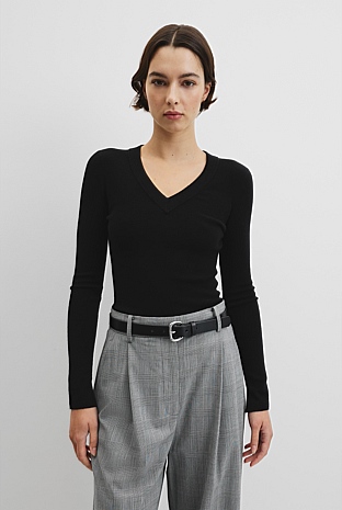Wool Silk V-Neck Neck