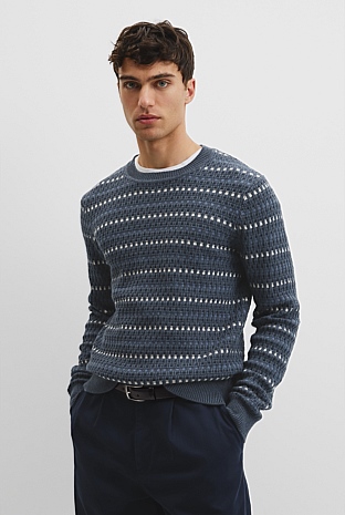 Australian Good Earth Cotton Wool Blend Jacquard Check Knit