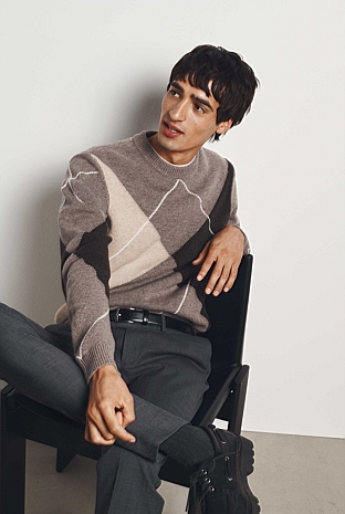 Merino Wool Argyle Crew Neck Knit