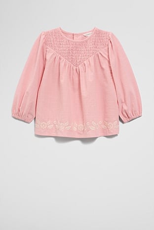 Long Sleeve Shirred Blouse
