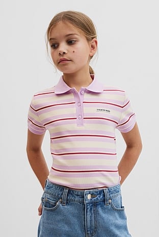 Teen Australian Cotton Short Sleeve Stripe Polo Top