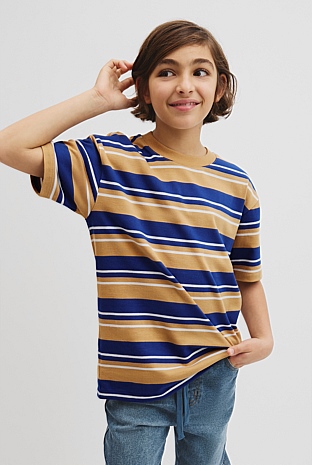 Teen Australian Cotton Relaxed Stripe Short Sleeve T-Shirt
