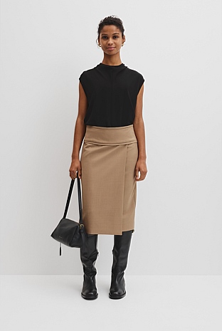 Wool Blend Wrap Skirt
