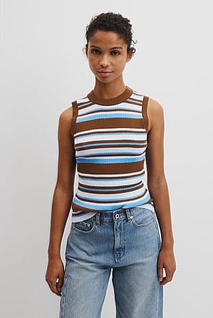 Australian Merino Crew Neck Stripe Knit Tank