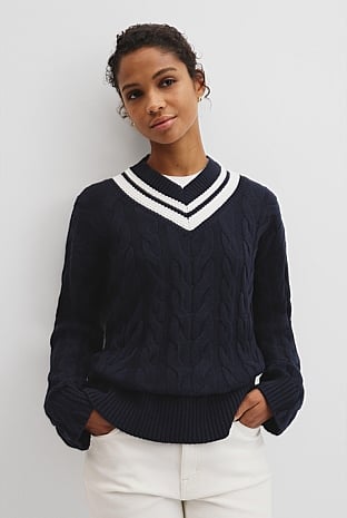 V-Neck Cable Knit