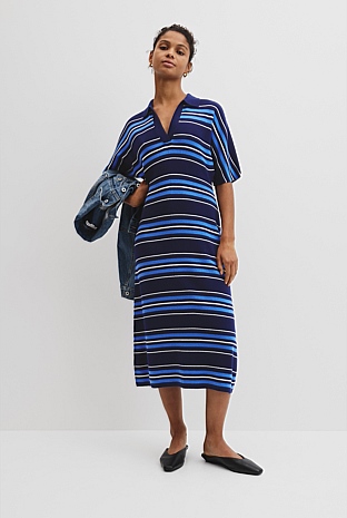 Australian Merino Stripe Polo Knit Dress