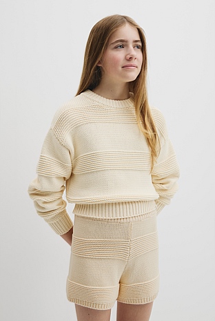 Teen Australian Cotton Blend Long Sleeve Relaxed Crop Knit